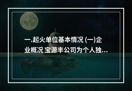 一.起火单位基本情况 (一)企业概况 宝源丰公司为个人独资企