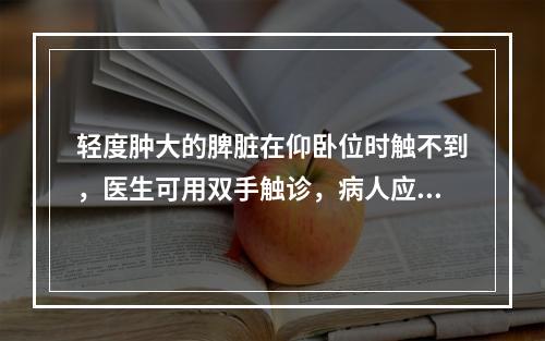 轻度肿大的脾脏在仰卧位时触不到，医生可用双手触诊，病人应取哪