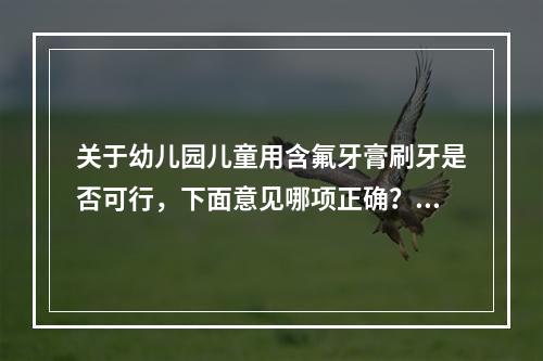 关于幼儿园儿童用含氟牙膏刷牙是否可行，下面意见哪项正确？（　