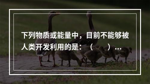 下列物质或能量中，目前不能够被人类开发利用的是：（　　）。