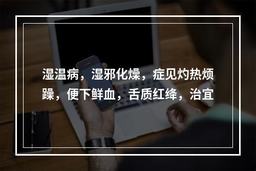 湿温病，湿邪化燥，症见灼热烦躁，便下鲜血，舌质红绛，治宜