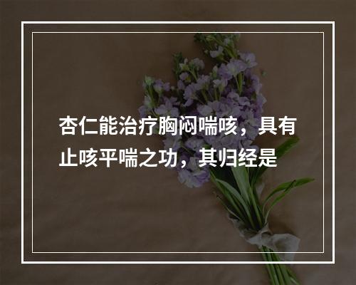 杏仁能治疗胸闷喘咳，具有止咳平喘之功，其归经是