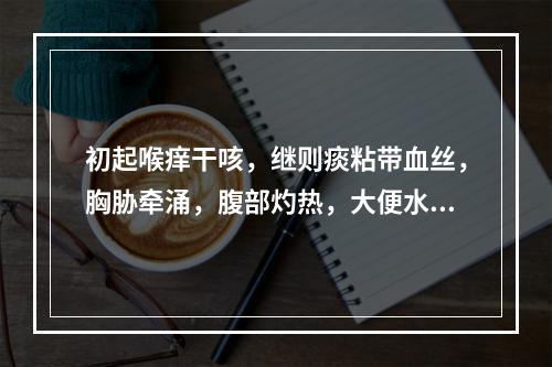 初起喉痒干咳，继则痰粘带血丝，胸胁牵涌，腹部灼热，大便水泄如