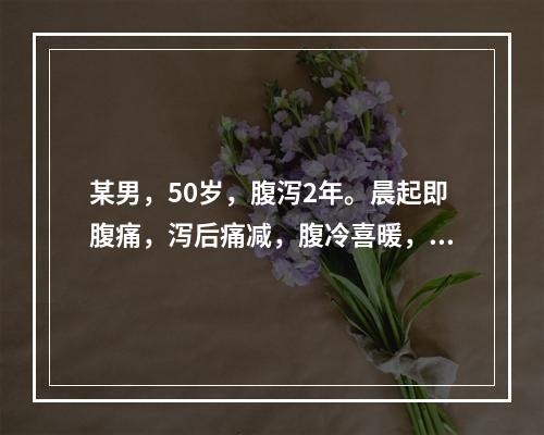 某男，50岁，腹泻2年。晨起即腹痛，泻后痛减，腹冷喜暖，精神