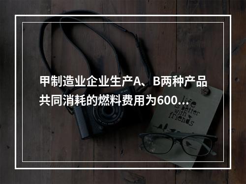 甲制造业企业生产A、B两种产品共同消耗的燃料费用为6000元