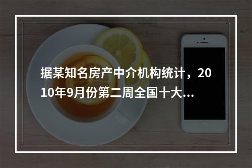 据某知名房产中介机构统计，2010年9月份第二周全国十大城