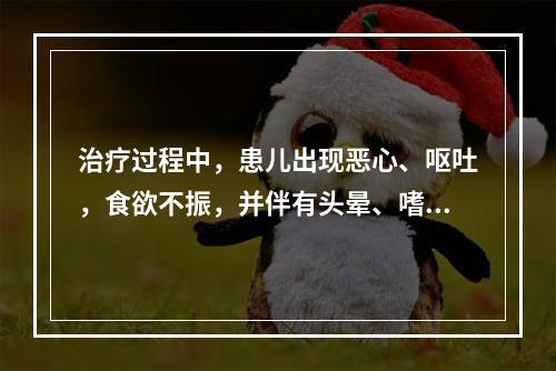 治疗过程中，患儿出现恶心、呕吐，食欲不振，并伴有头晕、嗜睡，