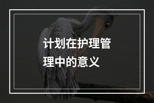 计划在护理管理中的意义