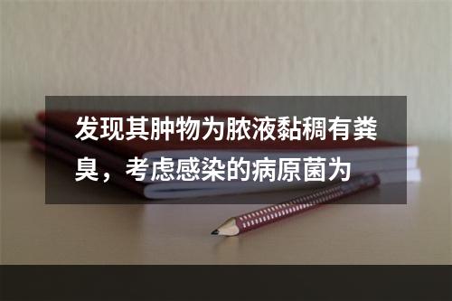 发现其肿物为脓液黏稠有粪臭，考虑感染的病原菌为