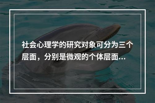 社会心理学的研究对象可分为三个层面，分别是微观的个体层面、中