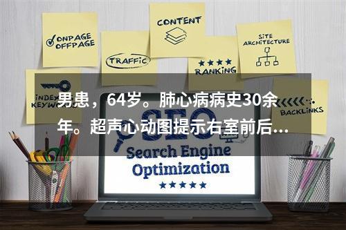 男患，64岁。肺心病病史30余年。超声心动图提示右室前后径