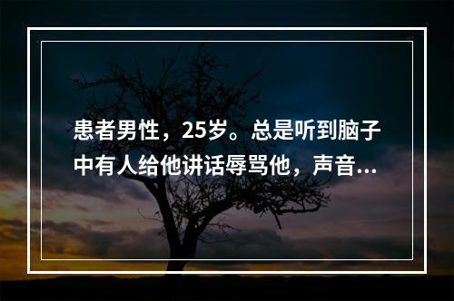 患者男性，25岁。总是听到脑子中有人给他讲话辱骂他，声音来