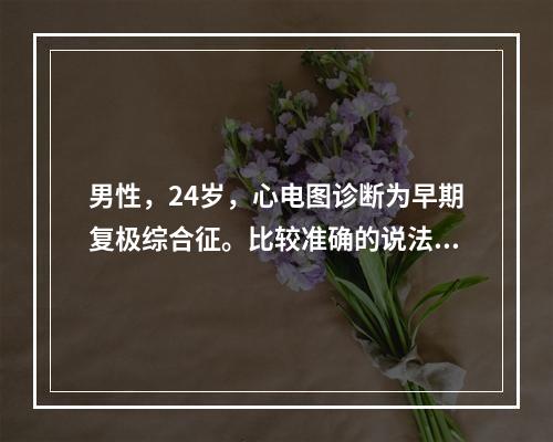 男性，24岁，心电图诊断为早期复极综合征。比较准确的说法应是