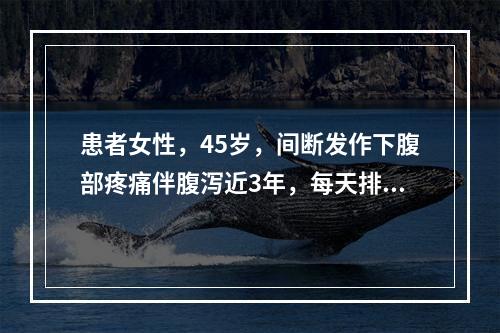 患者女性，45岁，间断发作下腹部疼痛伴腹泻近3年，每天排便4