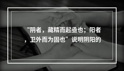 “阴者，藏精而起亟也；阳者，卫外而为固也”说明阴阳的