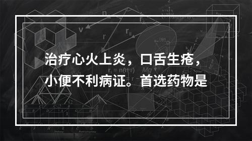 治疗心火上炎，口舌生疮，小便不利病证。首选药物是