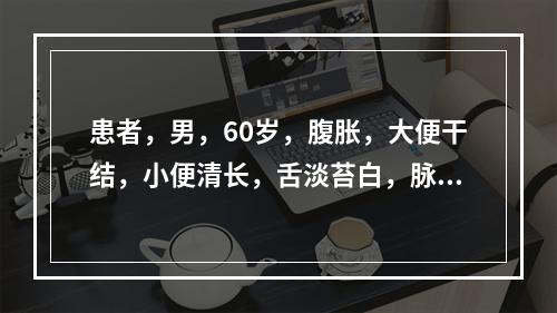 患者，男，60岁，腹胀，大便干结，小便清长，舌淡苔白，脉涩，