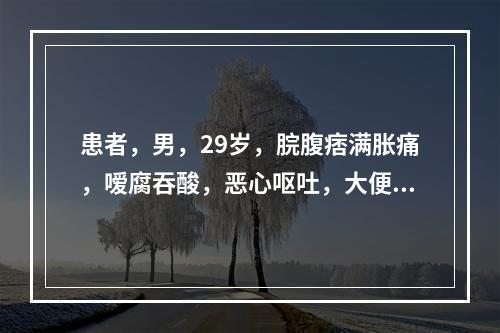 患者，男，29岁，脘腹痞满胀痛，嗳腐吞酸，恶心呕吐，大便泄泻