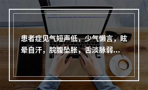 患者症见气短声低，少气懒言，眩晕自汗，脘腹坠胀，舌淡脉弱，宜