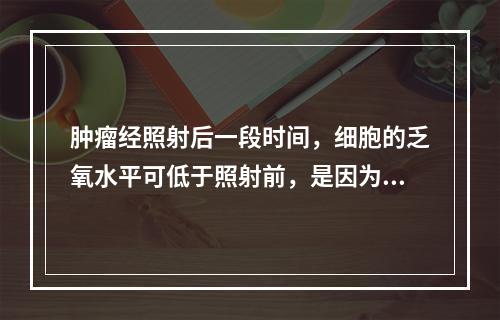 肿瘤经照射后一段时间，细胞的乏氧水平可低于照射前，是因为发生