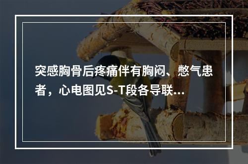 突感胸骨后疼痛伴有胸闷、憋气患者，心电图见S-T段各导联均呈