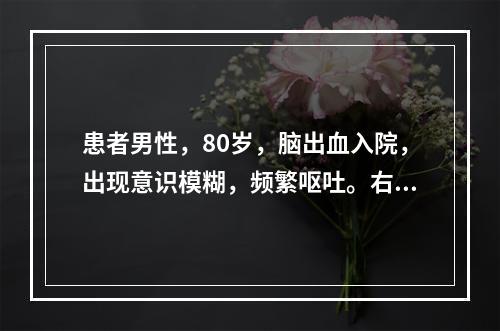 患者男性，80岁，脑出血入院，出现意识模糊，频繁呕吐。右侧瞳