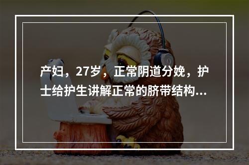 产妇，27岁，正常阴道分娩，护士给护生讲解正常的脐带结构是