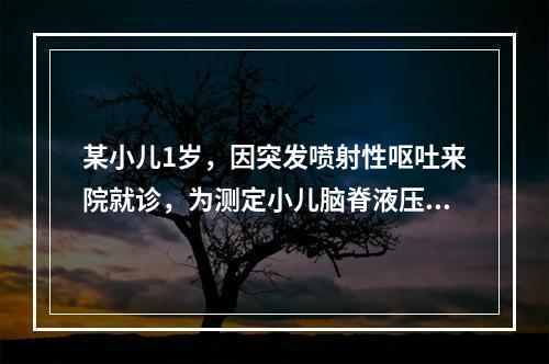 某小儿1岁，因突发喷射性呕吐来院就诊，为测定小儿脑脊液压力需