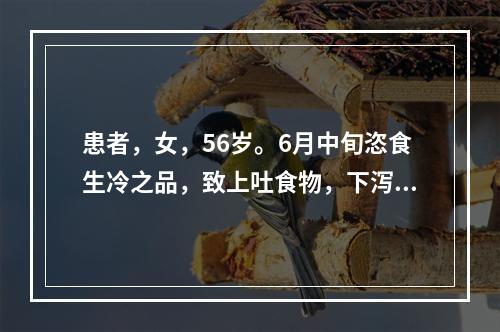 患者，女，56岁。6月中旬恣食生冷之品，致上吐食物，下泻水样