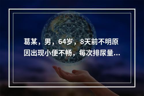 葛某，男，64岁，8天前不明原因出现小便不畅，每次排尿量少，