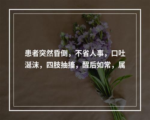 患者突然昏倒，不省人事，口吐涎沫，四肢抽搐，醒后如常，属