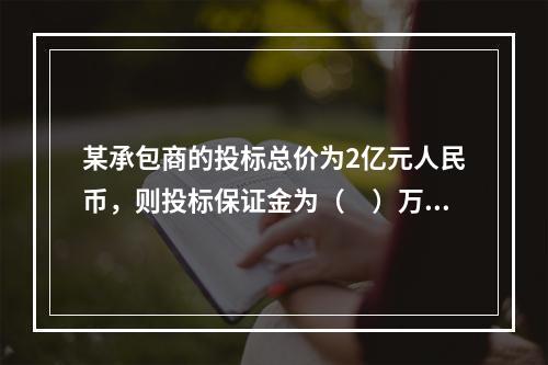 某承包商的投标总价为2亿元人民币，则投标保证金为（　）万元，