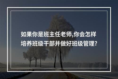 如果你是班主任老师,你会怎样培养班级干部并做好班级管理?