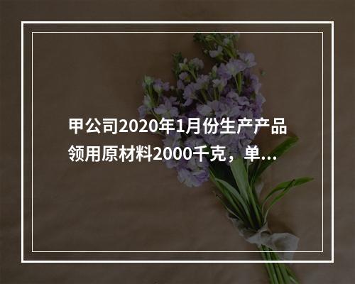 甲公司2020年1月份生产产品领用原材料2000千克，单位成