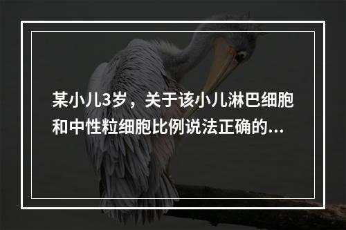 某小儿3岁，关于该小儿淋巴细胞和中性粒细胞比例说法正确的是