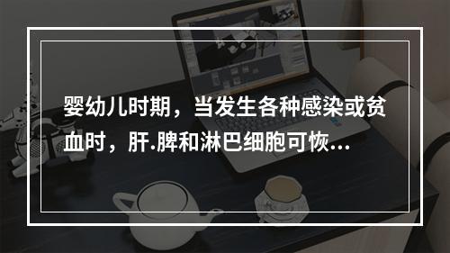 婴幼儿时期，当发生各种感染或贫血时，肝.脾和淋巴细胞可恢复到