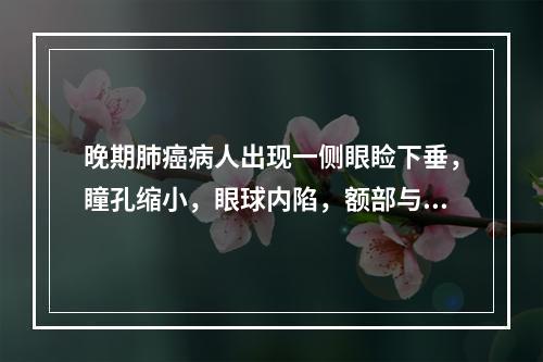 晚期肺癌病人出现一侧眼睑下垂，瞳孔缩小，眼球内陷，额部与胸部