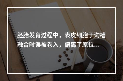 胚胎发育过程中，表皮细胞于沟槽融合时误被卷入，偏离了原位，而