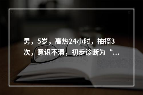 男，5岁，高热24小时，抽搐3次，意识不清，初步诊断为“中毒