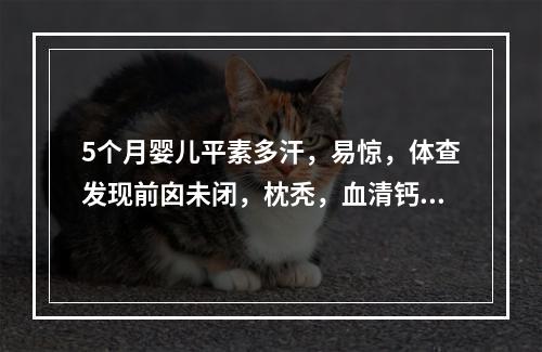 5个月婴儿平素多汗，易惊，体查发现前囟未闭，枕秃，血清钙稍低