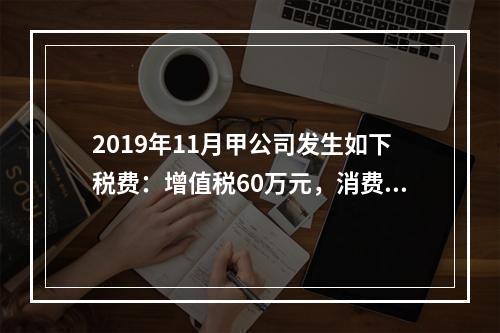 2019年11月甲公司发生如下税费：增值税60万元，消费税8