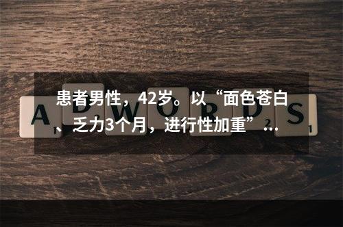 患者男性，42岁。以“面色苍白、乏力3个月，进行性加重”为主