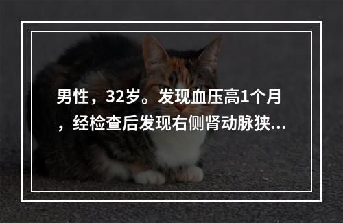 男性，32岁。发现血压高1个月，经检查后发现右侧肾动脉狭窄8