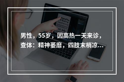 男性，55岁，因高热一天来诊，查体：精神萎靡，四肢末梢凉，T