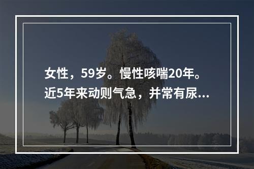 女性，59岁。慢性咳喘20年。近5年来动则气急，并常有尿少、