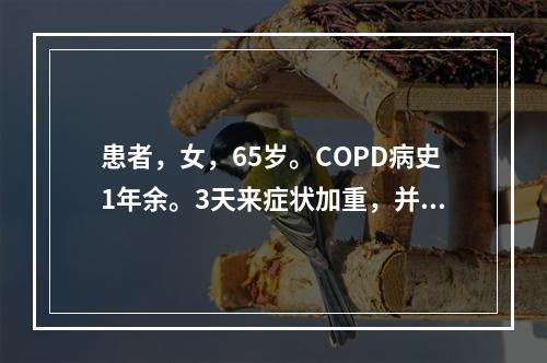 患者，女，65岁。COPD病史1年余。3天来症状加重，并出现