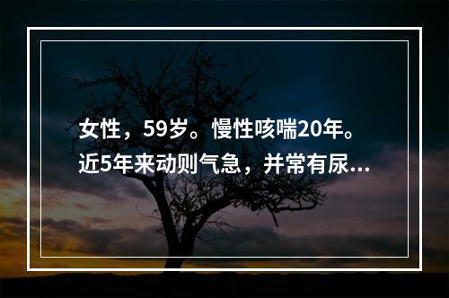 女性，59岁。慢性咳喘20年。近5年来动则气急，并常有尿少、