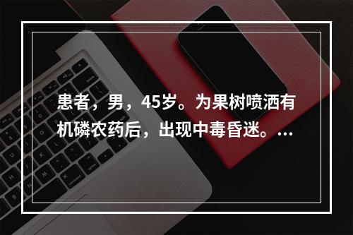 患者，男，45岁。为果树喷洒有机磷农药后，出现中毒昏迷。下列