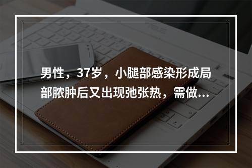 男性，37岁，小腿部感染形成局部脓肿后又出现弛张热，需做血培