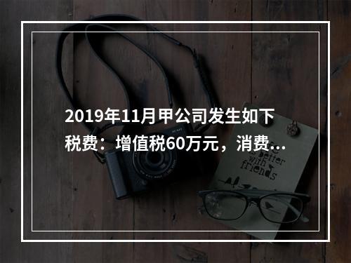 2019年11月甲公司发生如下税费：增值税60万元，消费税8